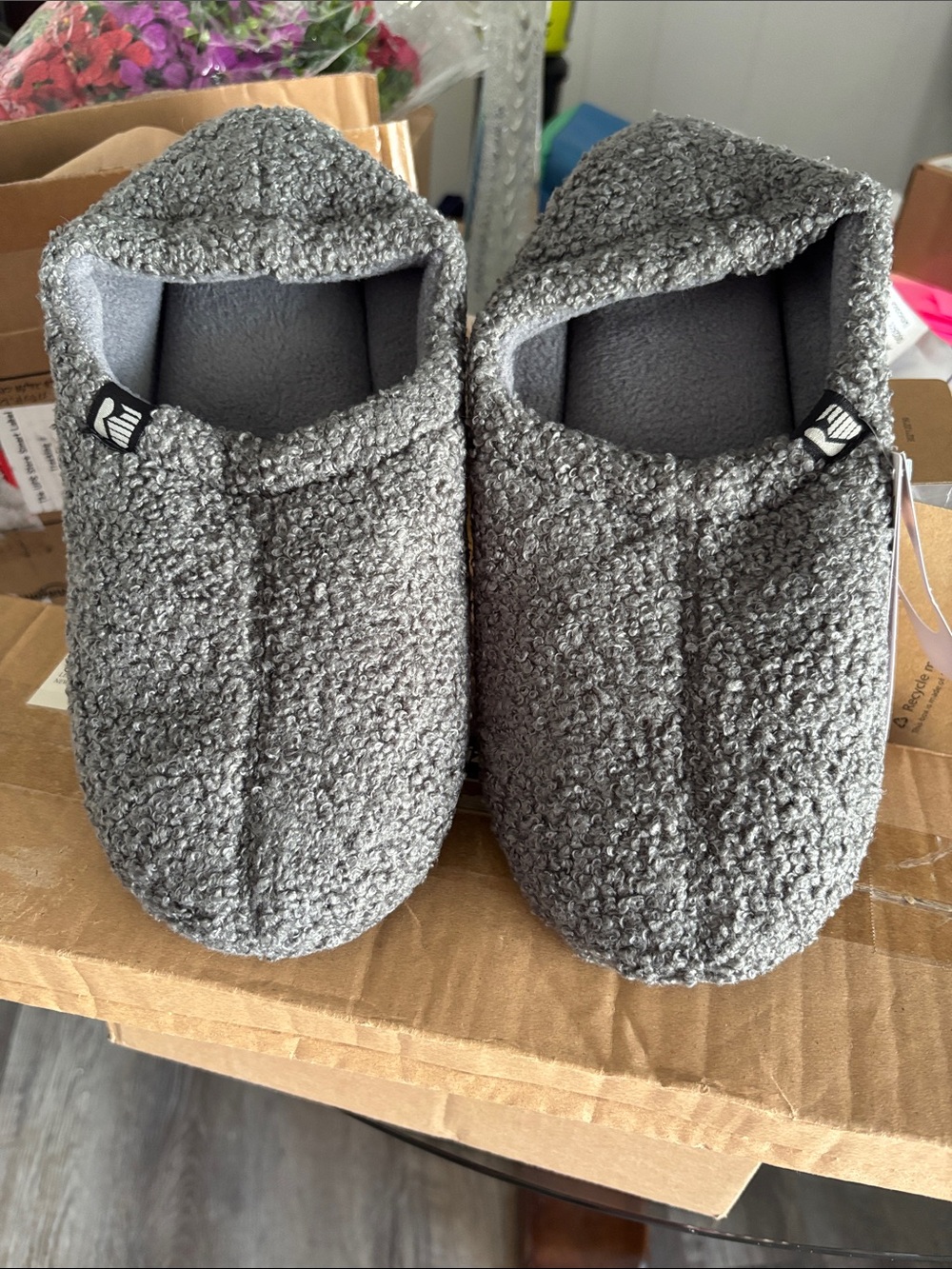 Cozy Gray Sherpa Slip-On Slippers by Unknown Brand